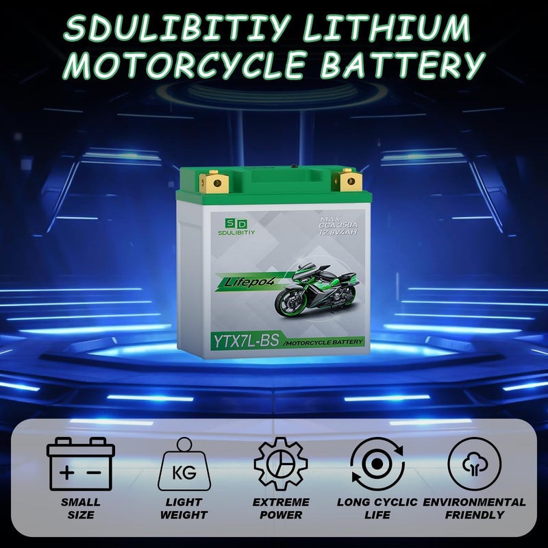 SDULIBITIY بطارية دراجة نارية YTX7L-BS ليثيوم LiFePO4 12V 4Ah 300A بديل بطارية YTX5L-BS YTZ7S-BS YTX4L-BS YTZ5S-BS للدراجات الرباعية، UTV، 4 عجلات، PWC، Seadoo، Polaris وبطارية مولدات - Image 2